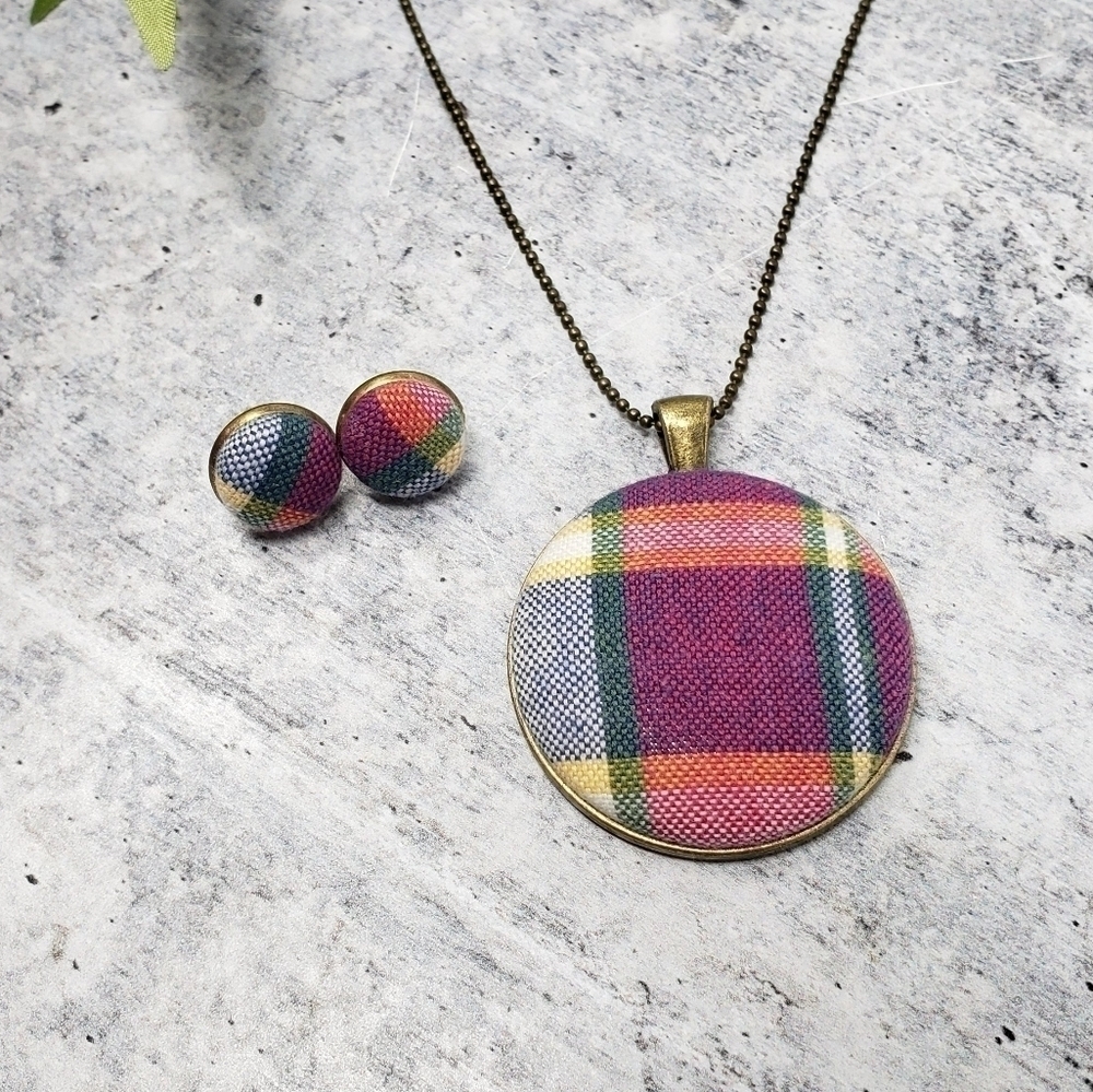 New Handmade | Plaid Fabric Necklace & Earrings